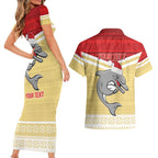 NRL Dolphins Mascot Christmas Personalised Couples Matching Short Sleeve Bodycon Dress and Hawaiian Shirt God Style