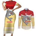 NRL Dolphins Mascot Christmas Personalised Couples Matching Short Sleeve Bodycon Dress and Long Sleeve Button Shirt God Style
