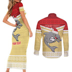 NRL Dolphins Mascot Christmas Personalised Couples Matching Short Sleeve Bodycon Dress and Long Sleeve Button Shirt God Style