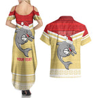 NRL Dolphins Mascot Christmas Personalised Couples Matching Summer Maxi Dress and Hawaiian Shirt God Style