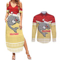 NRL Dolphins Mascot Christmas Personalised Couples Matching Summer Maxi Dress and Long Sleeve Button Shirt God Style