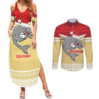 NRL Dolphins Mascot Christmas Personalised Couples Matching Summer Maxi Dress and Long Sleeve Button Shirt God Style