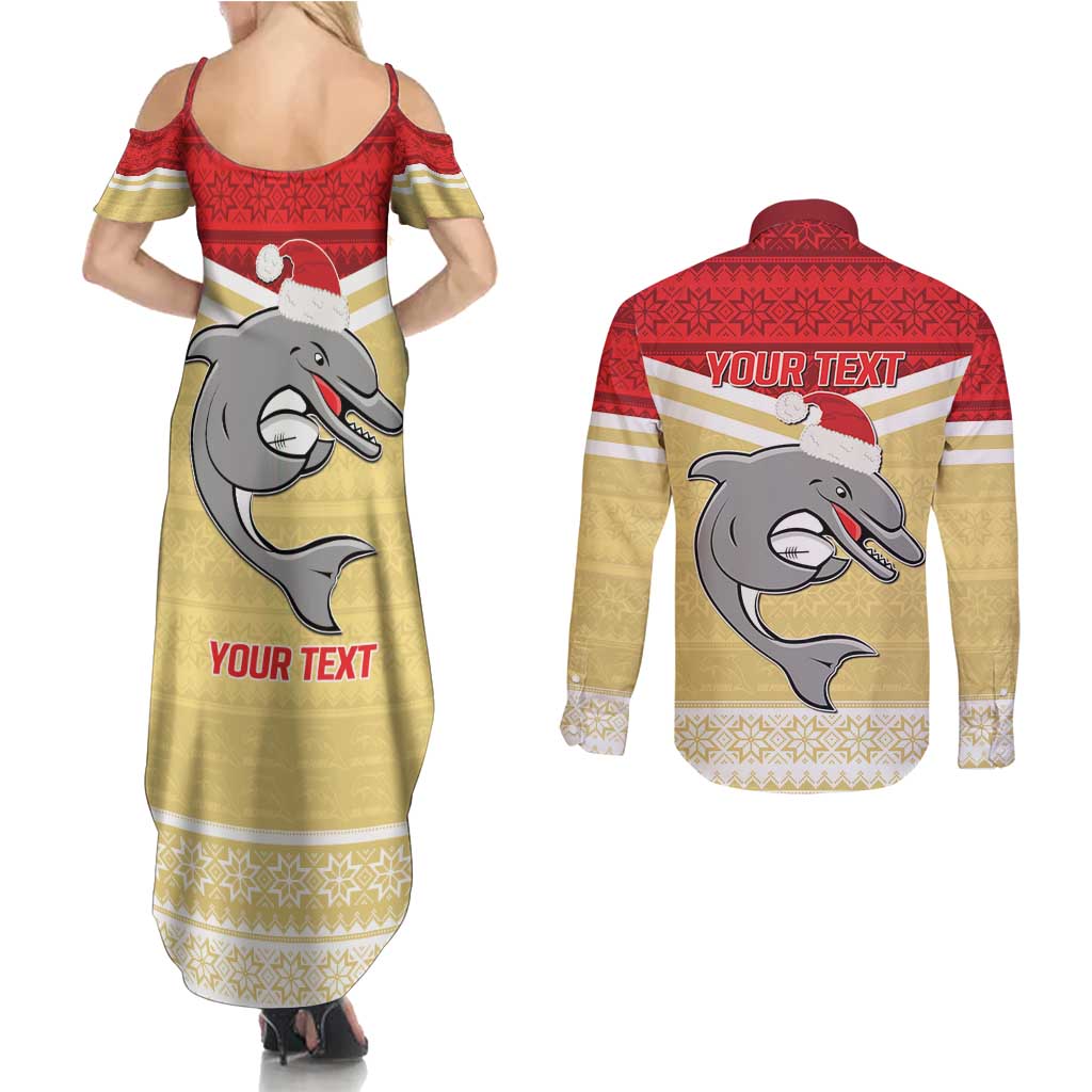 NRL Dolphins Mascot Christmas Personalised Couples Matching Summer Maxi Dress and Long Sleeve Button Shirt God Style