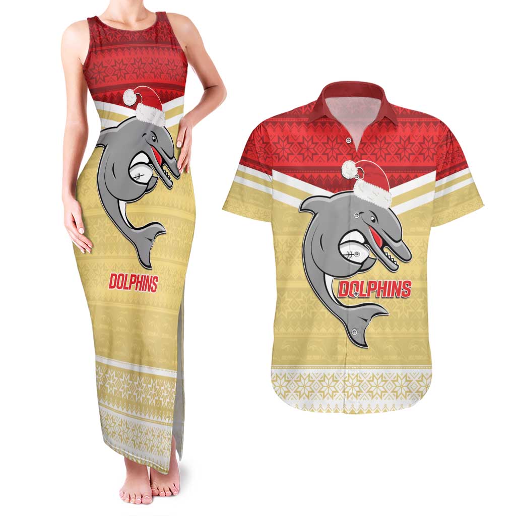 NRL Dolphins Mascot Christmas Personalised Couples Matching Tank Maxi Dress and Hawaiian Shirt God Style