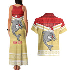 NRL Dolphins Mascot Christmas Personalised Couples Matching Tank Maxi Dress and Hawaiian Shirt God Style