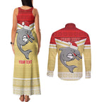 NRL Dolphins Mascot Christmas Personalised Couples Matching Tank Maxi Dress and Long Sleeve Button Shirt God Style