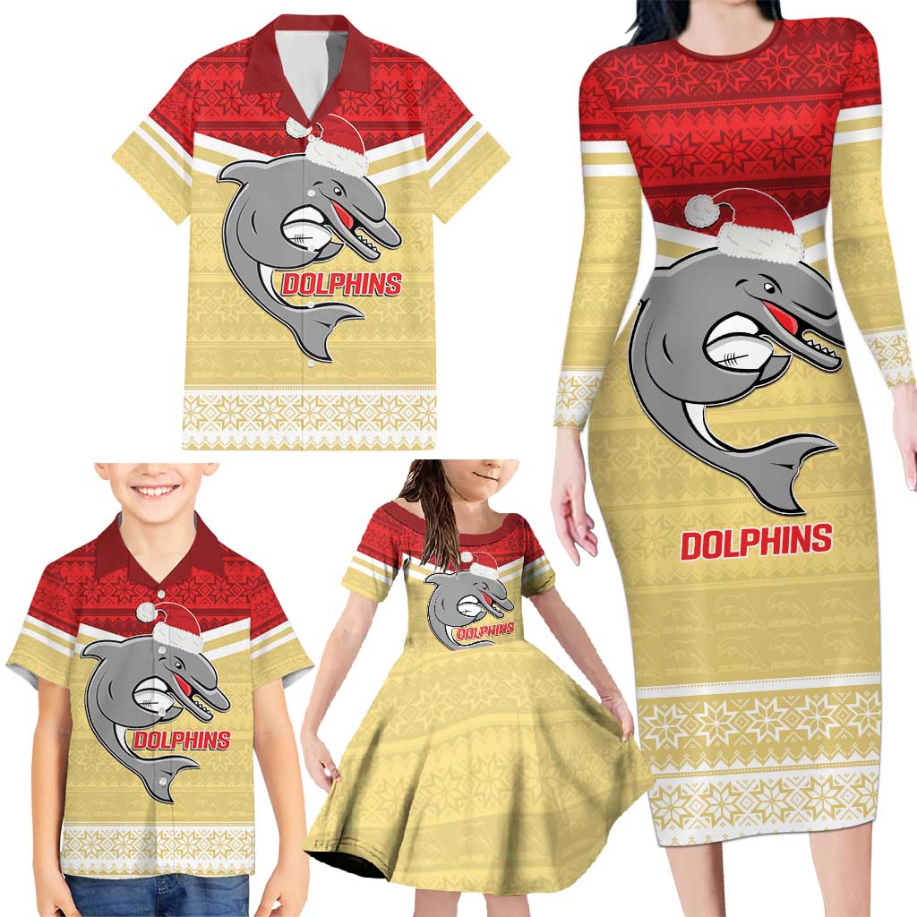 NRL Dolphins Mascot Christmas Personalised Family Matching Long Sleeve Bodycon Dress and Hawaiian Shirt God Style