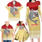 NRL Dolphins Mascot Christmas Personalised Family Matching Long Sleeve Bodycon Dress and Hawaiian Shirt God Style