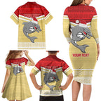 NRL Dolphins Mascot Christmas Personalised Family Matching Long Sleeve Bodycon Dress and Hawaiian Shirt God Style