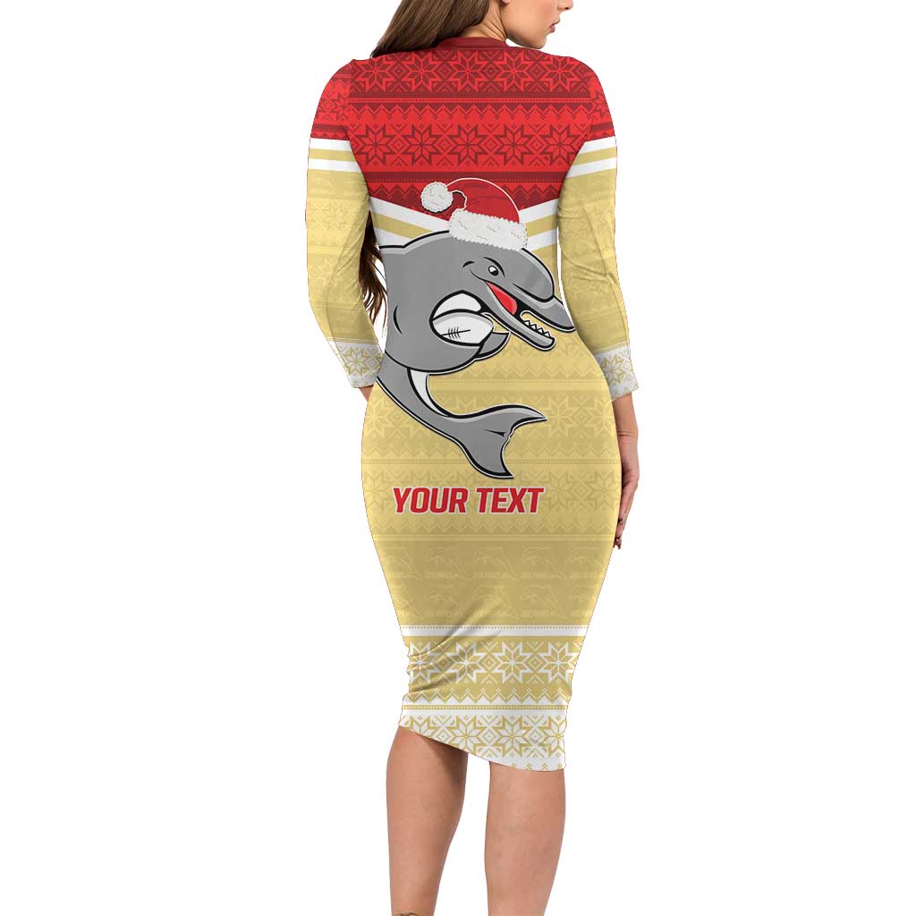 NRL Dolphins Mascot Christmas Personalised Family Matching Long Sleeve Bodycon Dress and Hawaiian Shirt God Style