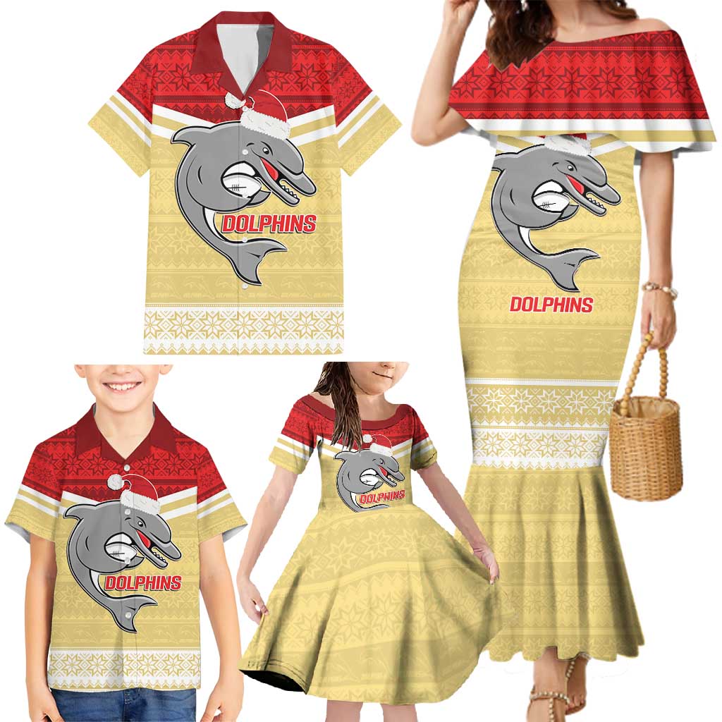 NRL Dolphins Mascot Christmas Personalised Family Matching Mermaid Dress and Hawaiian Shirt God Style