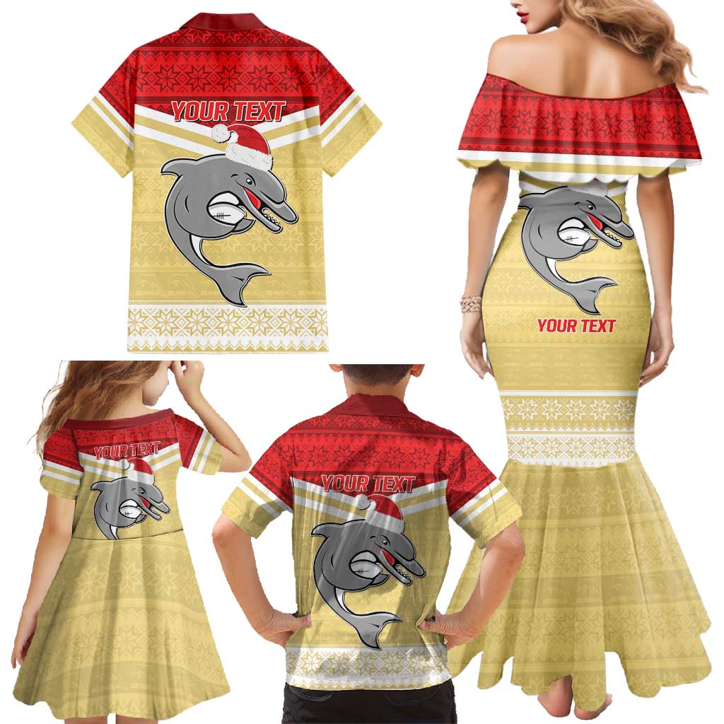 NRL Dolphins Mascot Christmas Personalised Family Matching Mermaid Dress and Hawaiian Shirt God Style