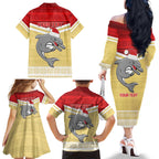NRL Dolphins Mascot Christmas Personalised Family Matching Off The Shoulder Long Sleeve Dress and Hawaiian Shirt God Style