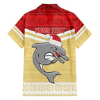 NRL Dolphins Mascot Christmas Personalised Family Matching Off The Shoulder Long Sleeve Dress and Hawaiian Shirt God Style