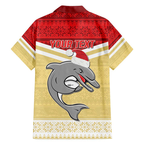 NRL Dolphins Mascot Christmas Personalised Family Matching Off The Shoulder Long Sleeve Dress and Hawaiian Shirt God Style