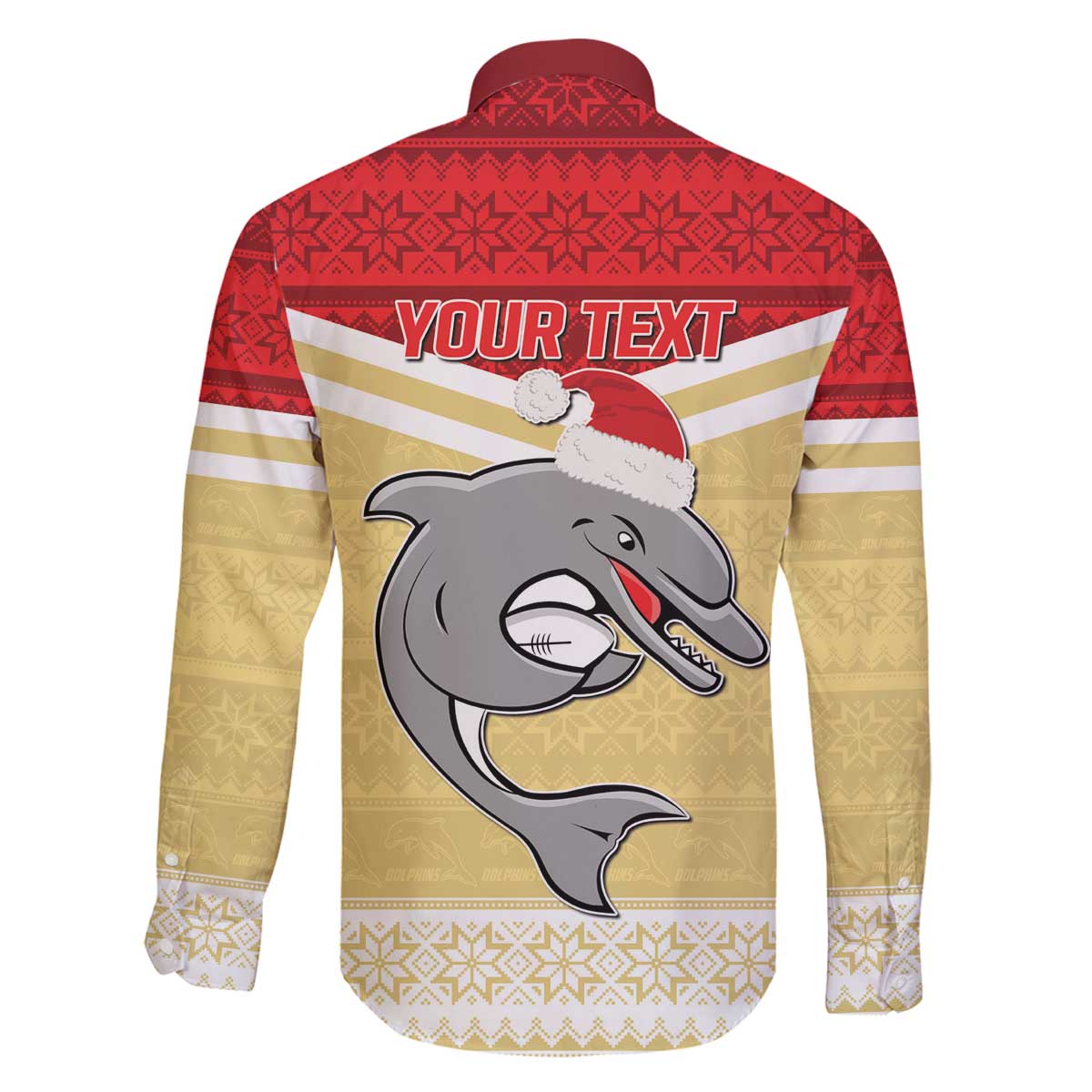 NRL Dolphins Mascot Christmas Personalised Family Matching Off The Shoulder Long Sleeve Dress and Hawaiian Shirt God Style