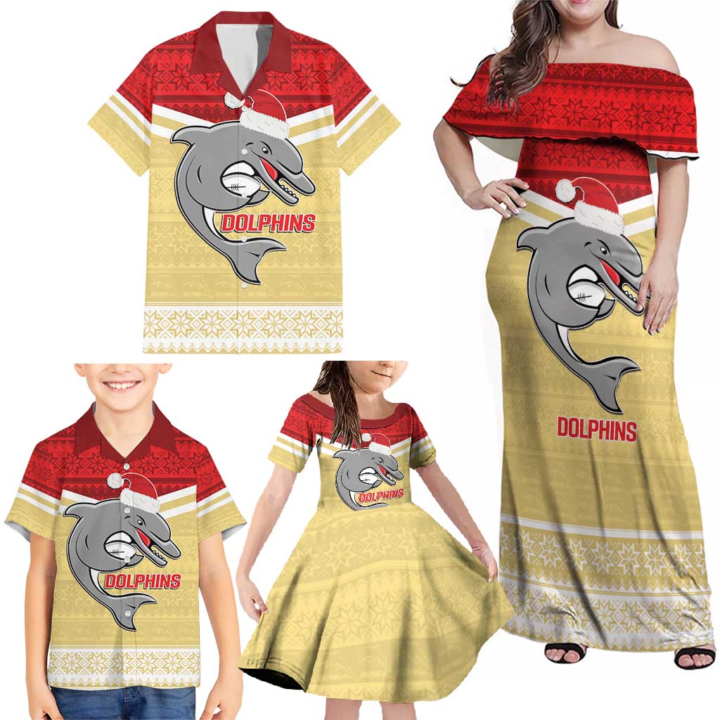 NRL Dolphins Mascot Christmas Personalised Family Matching Off Shoulder Maxi Dress and Hawaiian Shirt God Style