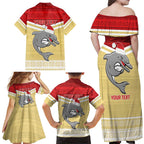 NRL Dolphins Mascot Christmas Personalised Family Matching Off Shoulder Maxi Dress and Hawaiian Shirt God Style