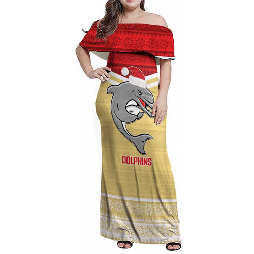 NRL Dolphins Mascot Christmas Personalised Family Matching Off Shoulder Maxi Dress and Hawaiian Shirt God Style