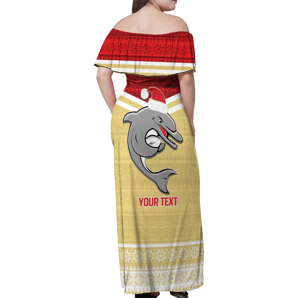 NRL Dolphins Mascot Christmas Personalised Family Matching Off Shoulder Maxi Dress and Hawaiian Shirt God Style