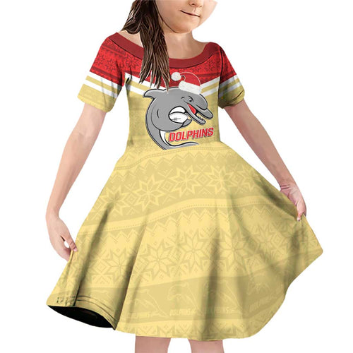 NRL Dolphins Mascot Christmas Personalised Family Matching Off Shoulder Short Dress and Hawaiian Shirt God Style