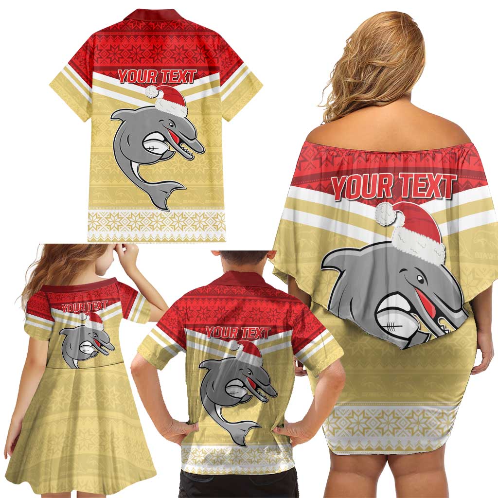 NRL Dolphins Mascot Christmas Personalised Family Matching Off Shoulder Short Dress and Hawaiian Shirt God Style