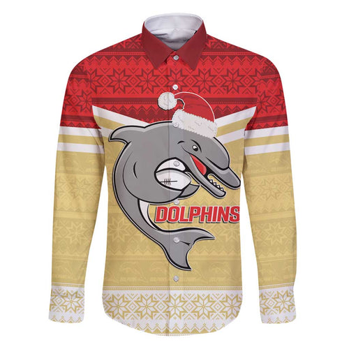 NRL Dolphins Mascot Christmas Personalised Family Matching Off Shoulder Short Dress and Hawaiian Shirt God Style