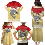 NRL Dolphins Mascot Christmas Personalised Family Matching Puletasi and Hawaiian Shirt God Style