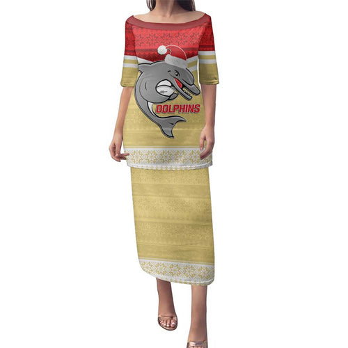 NRL Dolphins Mascot Christmas Personalised Family Matching Puletasi and Hawaiian Shirt God Style