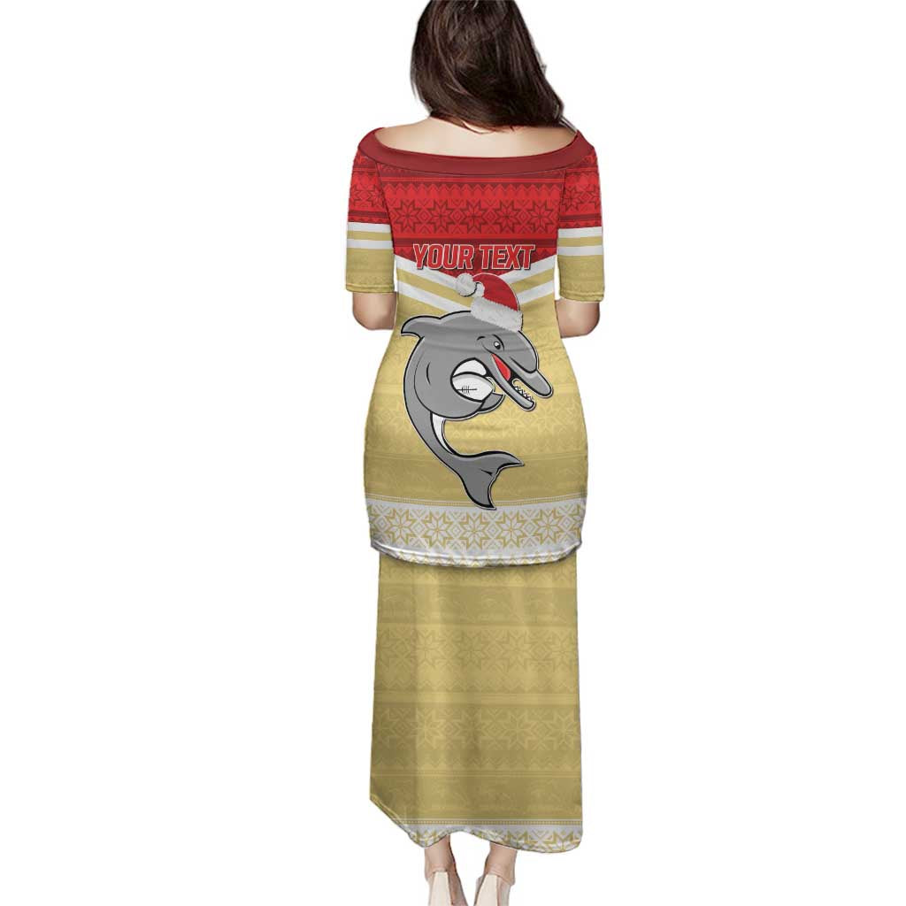 NRL Dolphins Mascot Christmas Personalised Family Matching Puletasi and Hawaiian Shirt God Style