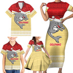 NRL Dolphins Mascot Christmas Personalised Family Matching Short Sleeve Bodycon Dress and Hawaiian Shirt God Style