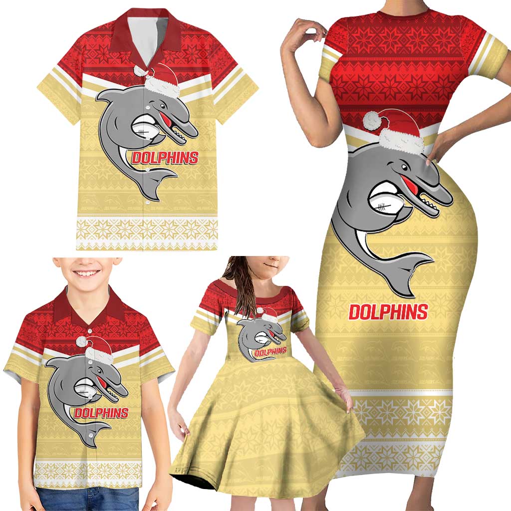 NRL Dolphins Mascot Christmas Personalised Family Matching Short Sleeve Bodycon Dress and Hawaiian Shirt God Style