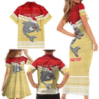 NRL Dolphins Mascot Christmas Personalised Family Matching Short Sleeve Bodycon Dress and Hawaiian Shirt God Style