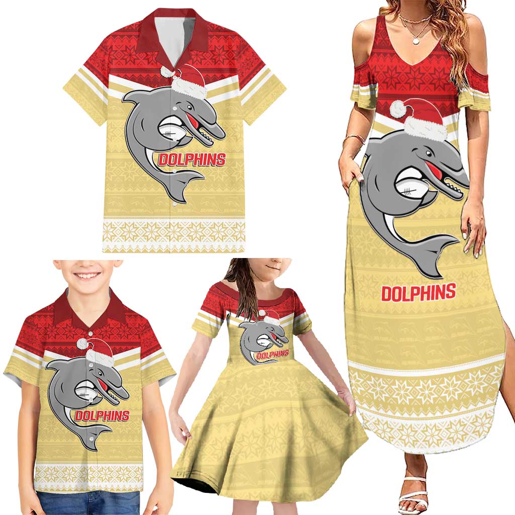 NRL Dolphins Mascot Christmas Personalised Family Matching Summer Maxi Dress and Hawaiian Shirt God Style