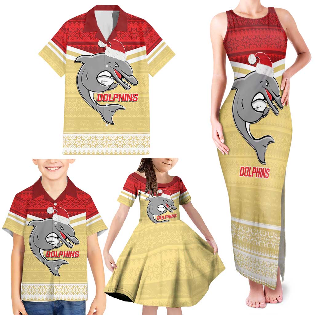 NRL Dolphins Mascot Christmas Personalised Family Matching Tank Maxi Dress and Hawaiian Shirt God Style