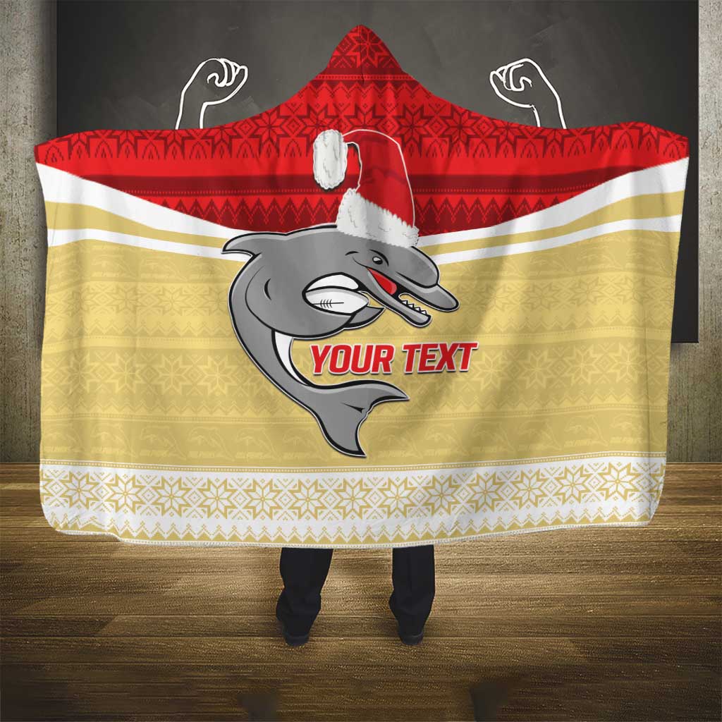 NRL Dolphins Mascot Christmas Personalised Hooded Blanket God Style