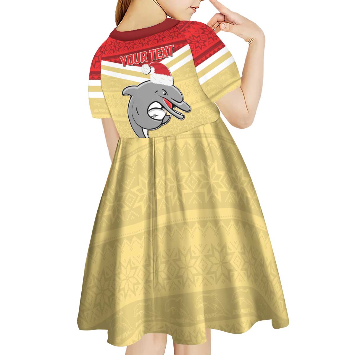 NRL Dolphins Mascot Christmas Personalised Kid Short Sleeve Dress God Style