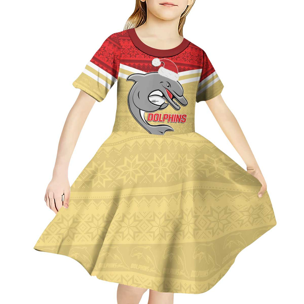 NRL Dolphins Mascot Christmas Personalised Kid Short Sleeve Dress God Style