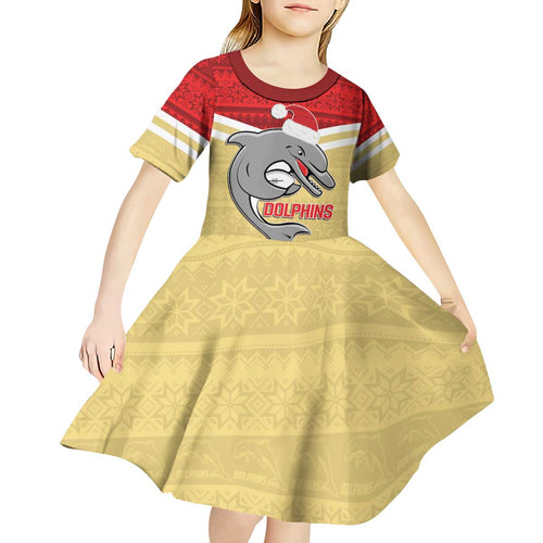 NRL Dolphins Mascot Christmas Personalised Kid Short Sleeve Dress God Style