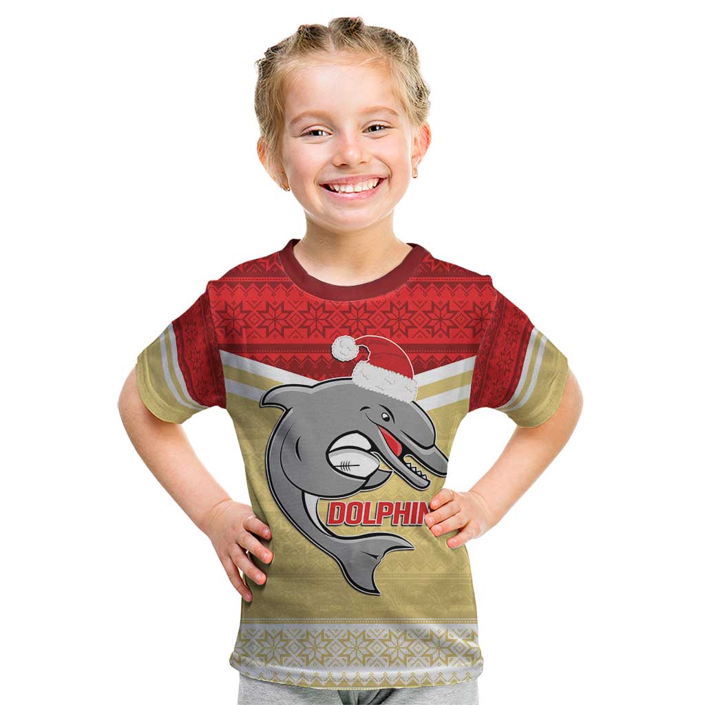 NRL Dolphins Mascot Christmas Personalised Kid T Shirt God Style