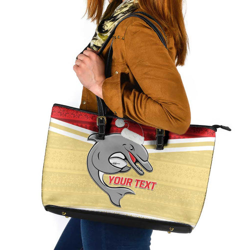 NRL Dolphins Mascot Christmas Personalised Leather Tote Bag God Style