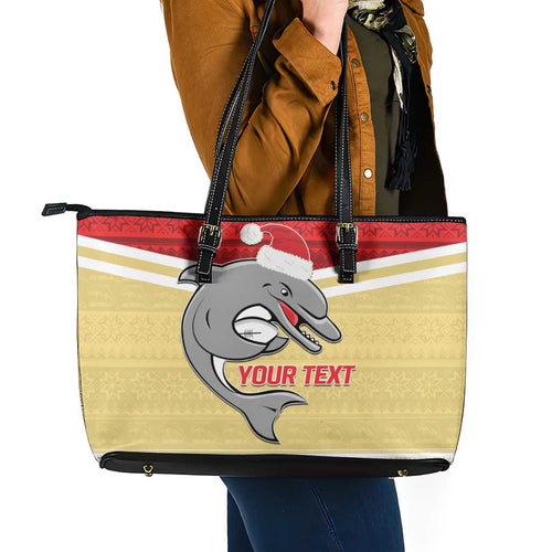 NRL Dolphins Mascot Christmas Personalised Leather Tote Bag God Style