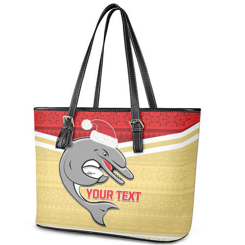 NRL Dolphins Mascot Christmas Personalised Leather Tote Bag God Style