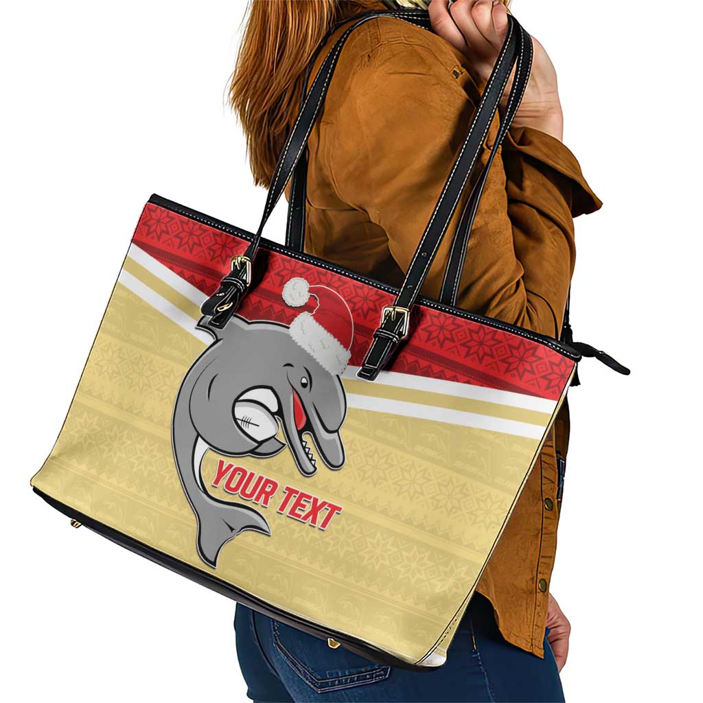 NRL Dolphins Mascot Christmas Personalised Leather Tote Bag God Style