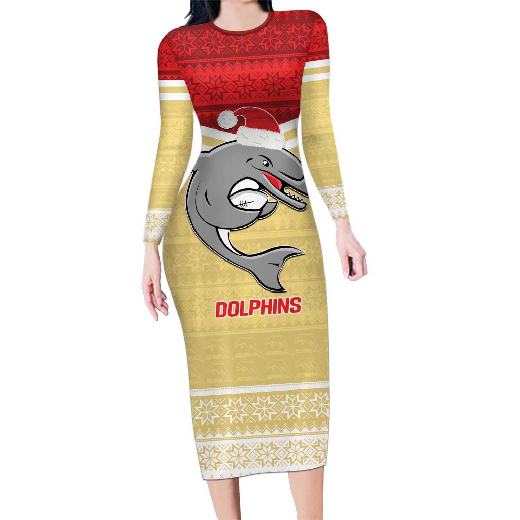 NRL Dolphins Mascot Christmas Personalised Long Sleeve Bodycon Dress God Style