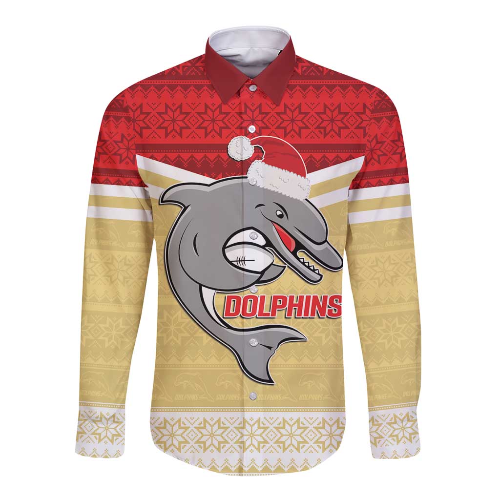 NRL Dolphins Mascot Christmas Personalised Long Sleeve Button Shirt God Style