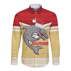NRL Dolphins Mascot Christmas Personalised Long Sleeve Button Shirt God Style