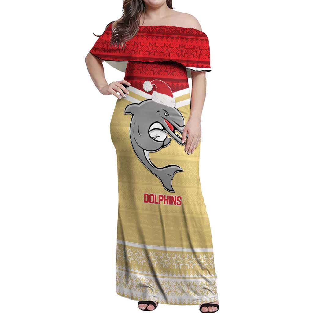 NRL Dolphins Mascot Christmas Personalised Off Shoulder Maxi Dress God Style