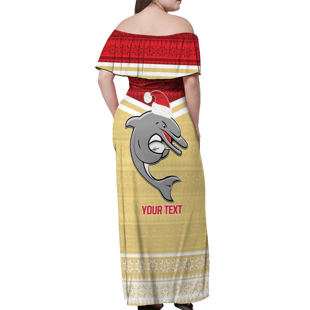 NRL Dolphins Mascot Christmas Personalised Off Shoulder Maxi Dress God Style