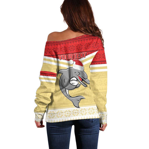 NRL Dolphins Mascot Christmas Personalised Off Shoulder Sweater God Style